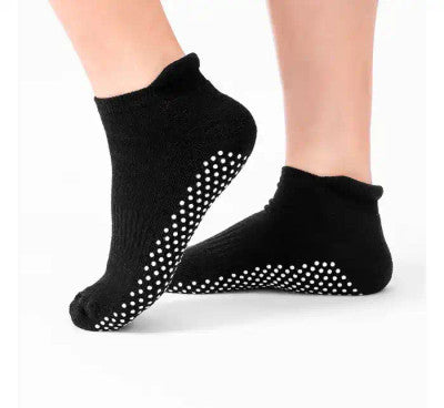 Non Slip Socks Black Terrycloth Gripped Sole Soft Breathable